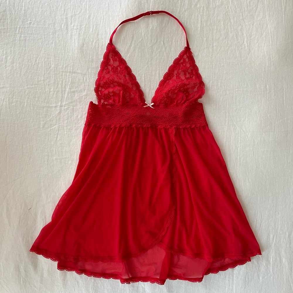 Victoria's Secret Red Lace Sheer Babydoll Chemise